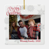 Familie Foto Aangepaste aangepaste tekstvakken Keramisch Ornament (Achterkant)