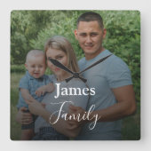 Familie foto aangepaste groot script vierkant Klok (Voorkant)