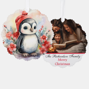Familie Foto Aangepaste Naam Schattige Penguin Chr Ornament Kaart