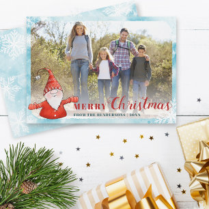 Familie Foto Blauwgroen Blue Red Cute Gnome kerst Feestdagenkaart
