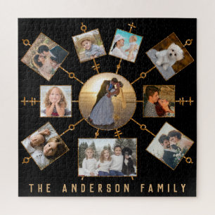 Familie Foto Collage 10 Pics Black Gold Name Legpuzzel