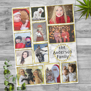 Familie Foto Collage 11 Afbeeldingen Marble Gold E Fleece Deken