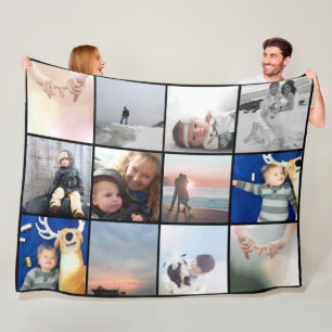 Familie Foto Collage 12 Square Instagram Foto's Fleece Deken