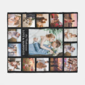 Familie Foto Collage 15 Afbeeldingen + Naam Black Fleece Deken (Voorkant (Horizontaal))