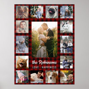 Familie Foto Collage 15 + Naam Red Buffalo Pset Poster