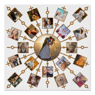 Familie Foto Collage 21 Afbeeldingen White Gold Perfect Poster