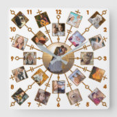 Familie Foto Collage 21 Afbeeldingen White Gold Vierkante Klok (Voorkant)