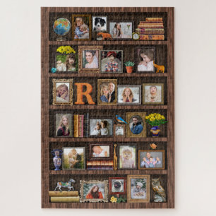 Familie Foto Collage Antiek Bookcase Aangepast gro Legpuzzel
