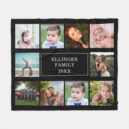 Familie Foto Collage Black Aangepaste fleece Blank Deken (Voorkant (Horizontaal))