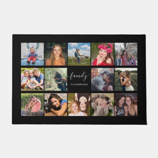 Familie Foto Collage Black Custom Doormat Deurmat (Voorkant)