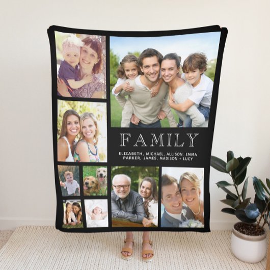 Familie Foto Collage Black Fleece Deken