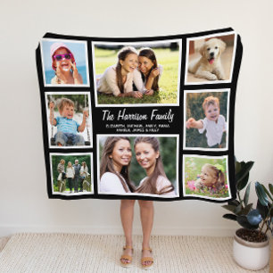 Familie Foto Collage Black Fleece Deken