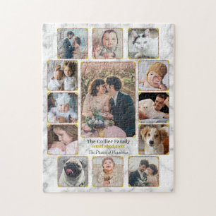Familie Foto Collage Elegant Marble Custom 13 Pics Legpuzzel