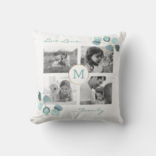 Familie foto Collage Eucalyptus Monogrammed Gooi Kussen