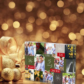 Familie Foto Collage Grid Groen en Rood Kerstmis