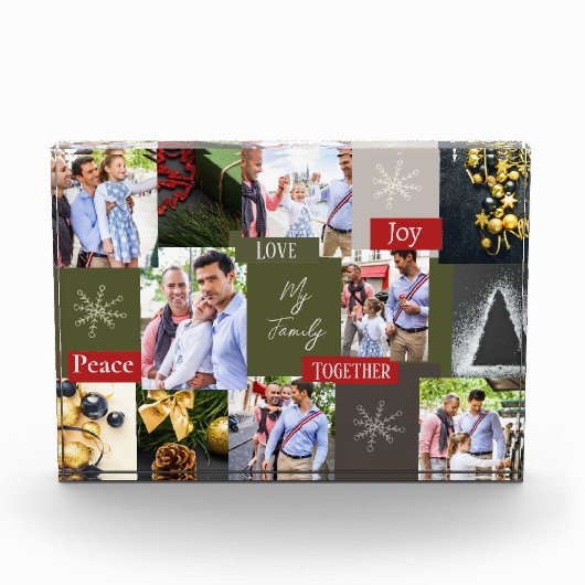 Familie Foto Collage Grid Groen en Rood Kerstmis (Voorkant)