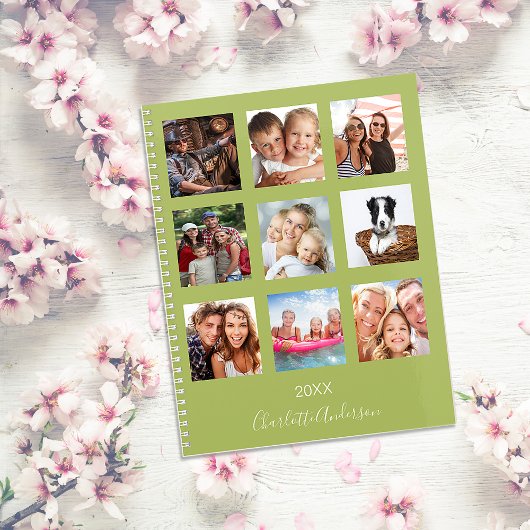 Familie foto collage groene naam script 2023 planner