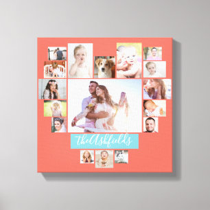 Familie Foto Collage Heart 17 Afbeeldingen Naam Ko Canvas Afdruk