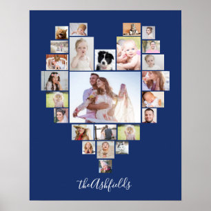 Familie Foto Collage Heart 25 Afbeeldingen Naam Bl Poster