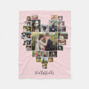 Familie Foto Collage Heart 25 Afbeeldingen Naam Ro Fleece Deken