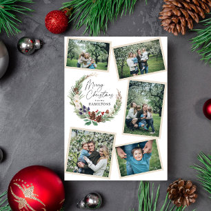 Familie foto Collage Kerstmis gebladerte krans Feestdagenkaart