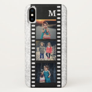 Familie Foto Collage Monogram Filmstrip Marmer iPhone X Hoesje