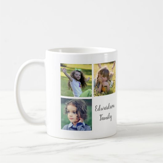 Familie foto collage monogram naam dankbaar script koffiemok (Links)