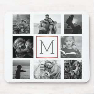 Familie Foto Collage Monogram zwart-wit Muismat