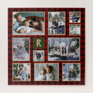 Familie Foto Collage Monogrammed Red Buffalo Pset Legpuzzel