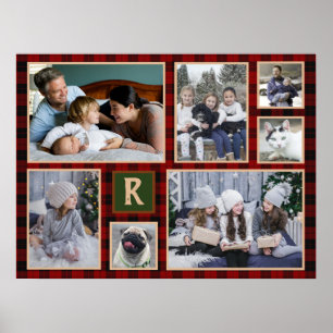 Familie Foto Collage Monogrammed Red Buffalo Pset Poster