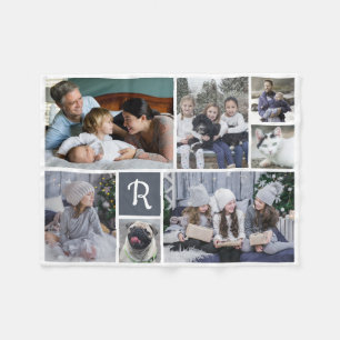 Familie Foto Collage Monogrammen 7 Afbeeldingen Wh Fleece Deken