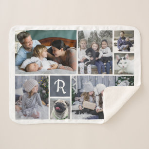 Familie Foto Collage Monogrammen 7 Afbeeldingen Wh Sherpa Deken