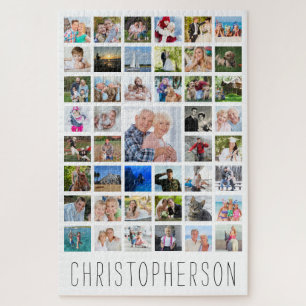 Familie Foto Collage Naam Wit Legpuzzel