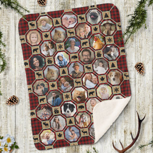 Familie Foto Collage Red Buffalo Pset Quilt Lg Sm Sherpa Deken