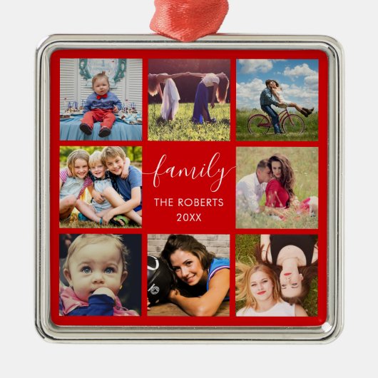 Familie foto Collage Red Custom Ceramic Ornament (Voorkant)