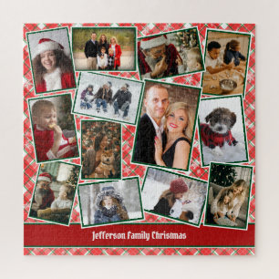 Familie Foto Collage Red Green White Kerstmis Legpuzzel