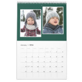 Familie foto collage rustiek monogram groen kalender (Jan 2026)