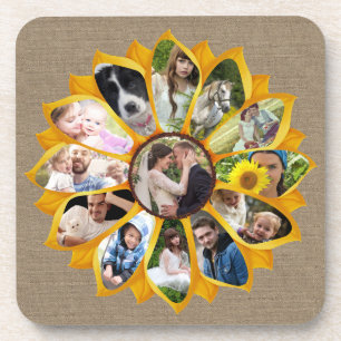 Familie Foto Collage Sunflower Burlap 13 Pics Easy Bier Onderzetter