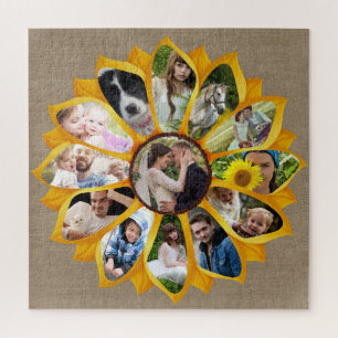 Familie Foto Collage Sunflower Burlap 13 Pics Easy Legpuzzel