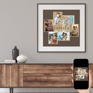 Familie Foto Collage Wood Kijk Lijst Brown Poster