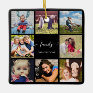 Familie foto Collage zwart, aangepast Keramisch Ornament