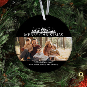 Familie Foto Eenvoudige Geboorte Religieuze Kerstm Keramisch Ornament