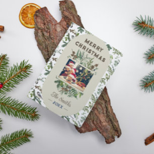  Familie Foto Foliage Groen Kerstmis Feestdagenkaart