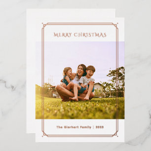Familie Foto Geometrische Kerst Roos Gold Folie Feestdagenkaart
