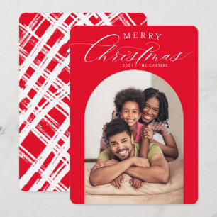 FAMILIE FOTO KAART vrolijk kerstboog lijst ROOD