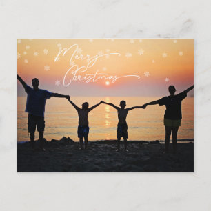 Familie Foto Witte Kerstmis Lettertype Sneeuwvlok Briefkaart