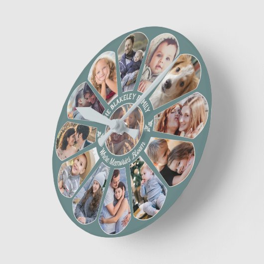 Familie Fotocollage 13 Aangepaste bloemvorm Blauwg Ronde Klok (Hoek)