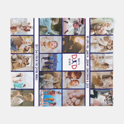 Familie fotocollage beste vader ooit vaders dag fleece deken (Voorkant (Horizontaal))