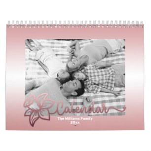 Familie fotokalender, bewerkbare Rosegold Bloem Kalender