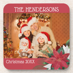 Familie Foto's Kerstmis Poinsettia Bier Onderzetter